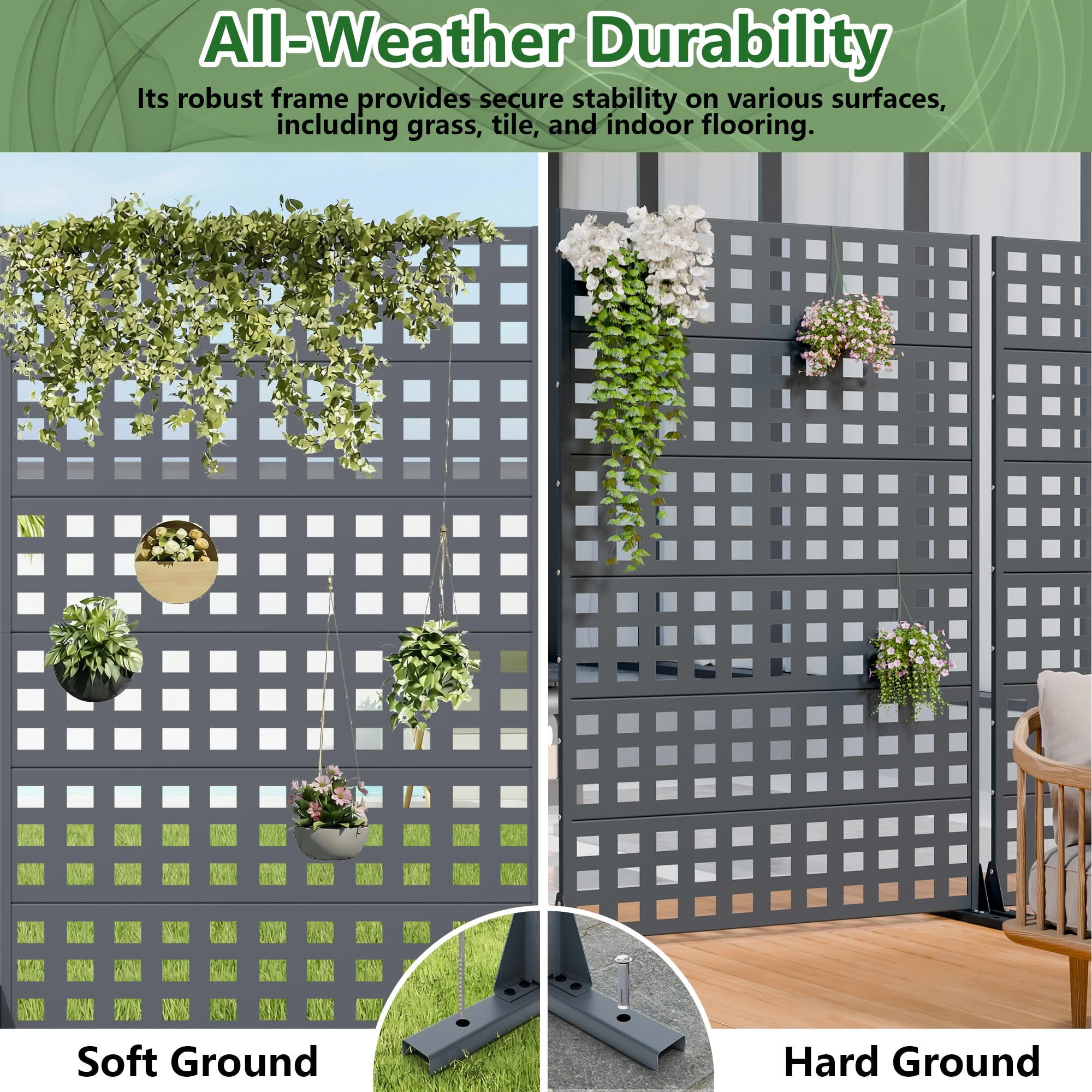 MAYEERTY 2-Piece Outdoor Metal Privacy Screen 6ft × 4ft Cambrian Rock Gray, 6-Panel Lattice Pattern, Weatherproof for Patio