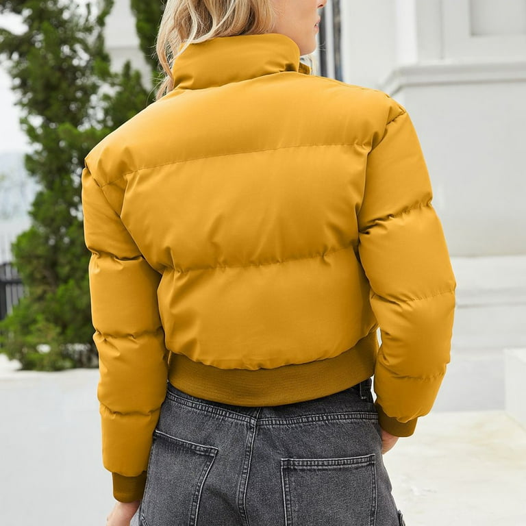 JGGSPWM Womens Puffer Jacket Cropped Button Zip Up Padding