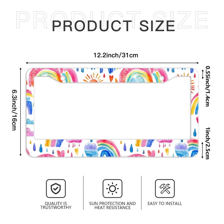 2-Pack Multicolor Chicken Flower License Plate Frames - Aluminum Metal With Screw Covers, Standard 12.3x6.3 Inch