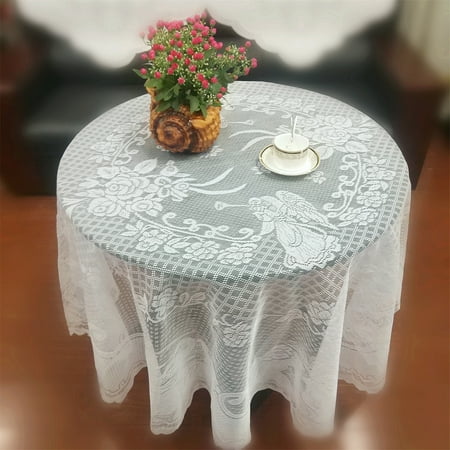 

ON SALE!Loyerfyivos White Angel Vintage Lace Dining Table Cloths Christmas Tablecloth for Party Decor 70 Inches Round