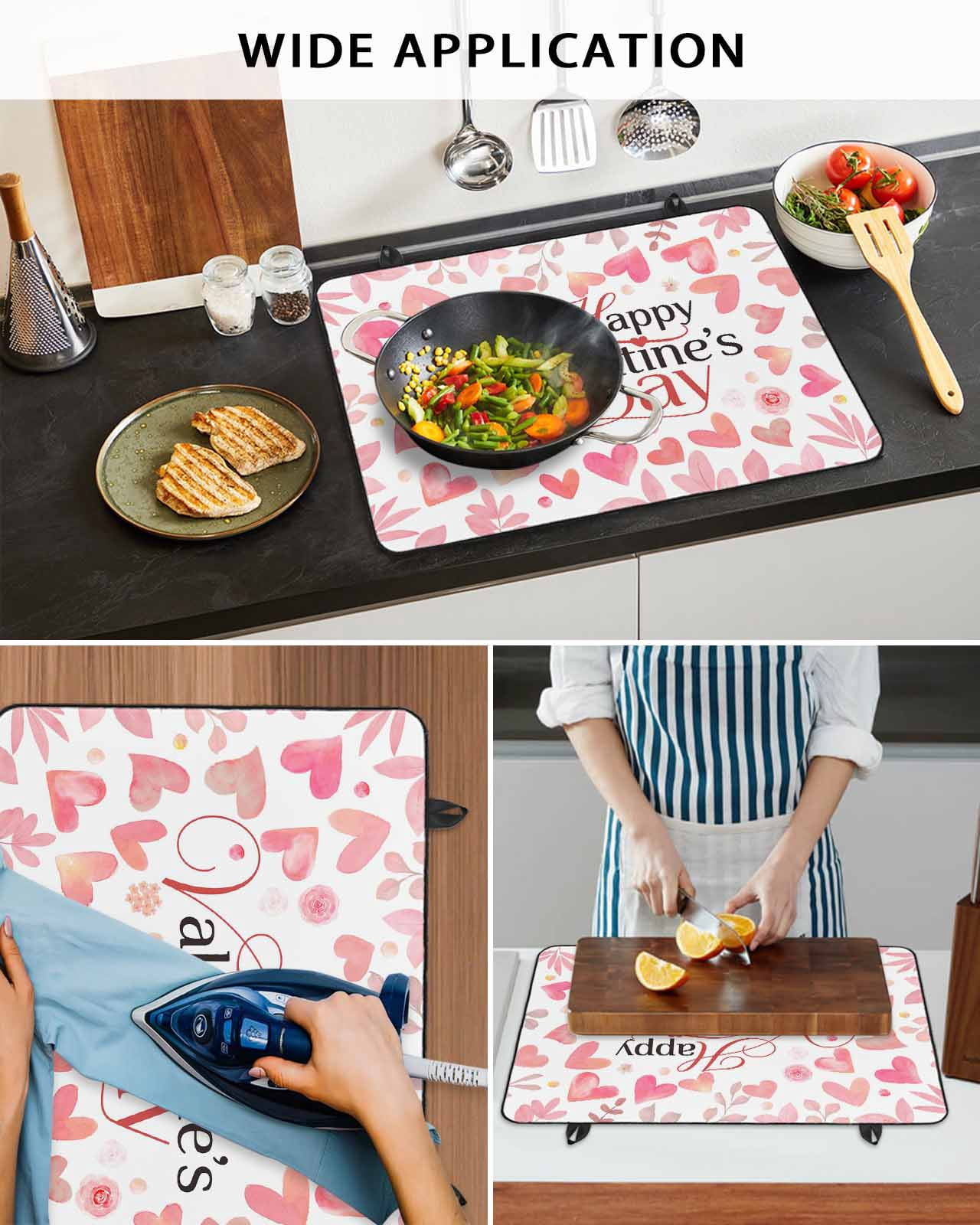 Large Induction Cooktop Protector Mat Valentine's Day Stove Top Covers for Electric Stove, Peach Pink Love Floral Modern Romantic Decorative Stove Burner Cover Mats, Glass Top Stove Cover