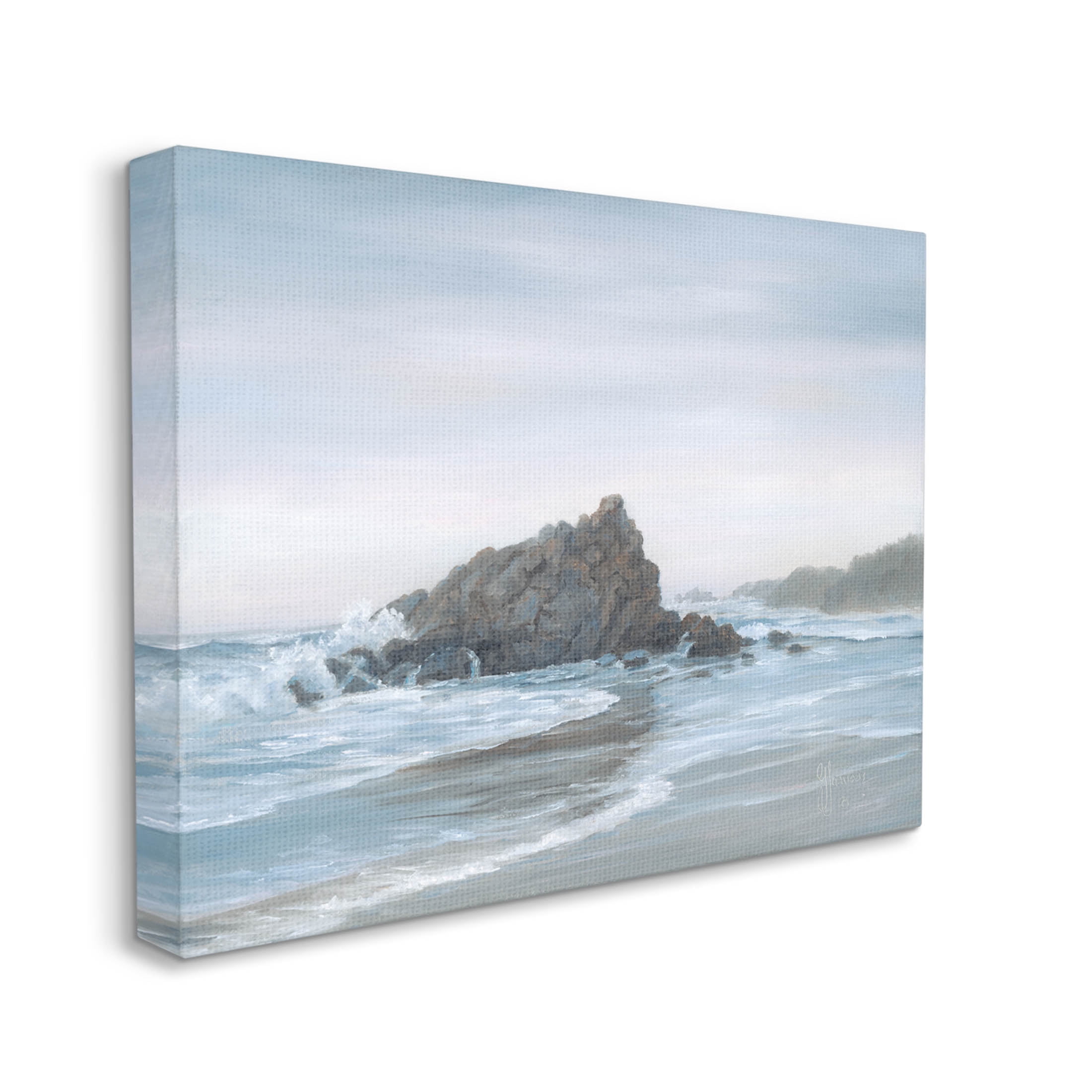Crashing Waves Rocky Beach Coastal Painting Gallery Wrapped Canvas Print Wall Art