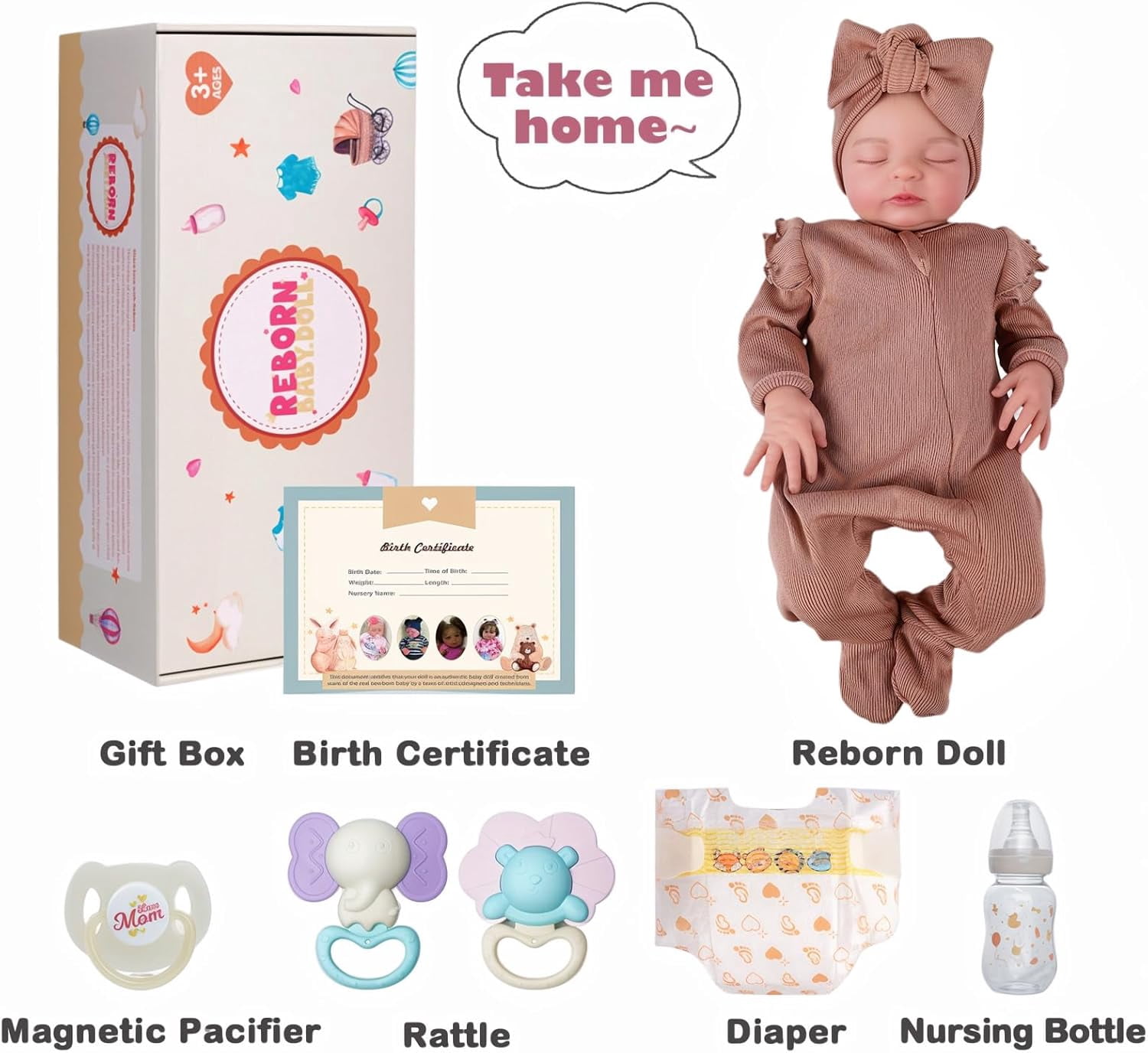 RSG Reborn Baby Dolls, 20 inch Soft Cloth Body Dolls Newborn Baby Doll Real Life Baby Sleeping Dolls with Gift Box for Kids Age 3+