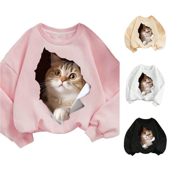 NordicNest Girls Cozy Cat Graphic Hoodie Sweatshirt For Kids Comfortable Everyday Wear For School And Play Large Boys Hoodies