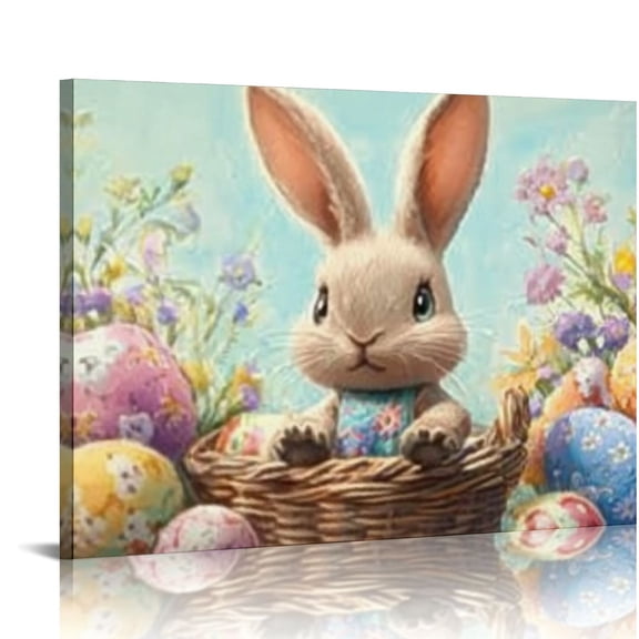 FCXZI Easter Colorful Eggs Print Canvas Wall Art Frameless Art Painting Decorative  For Office Bedroom Living Room  16x12in