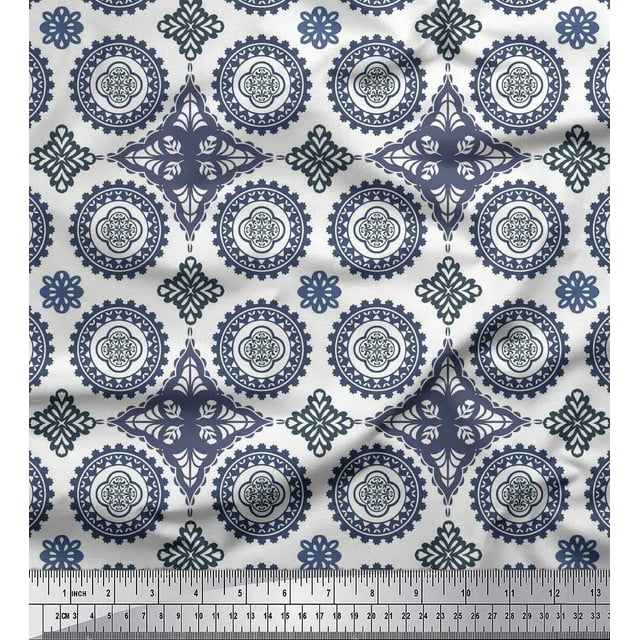 Soimoi Tissu Satin Modal Floral Mandala Imprimé 1 Yard 42 Pouces de Large