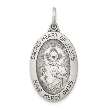 - Solid 925 Sterling Silver Antiqued-Style Sacred Heart of Jesus Medal (14mm x 26mm)