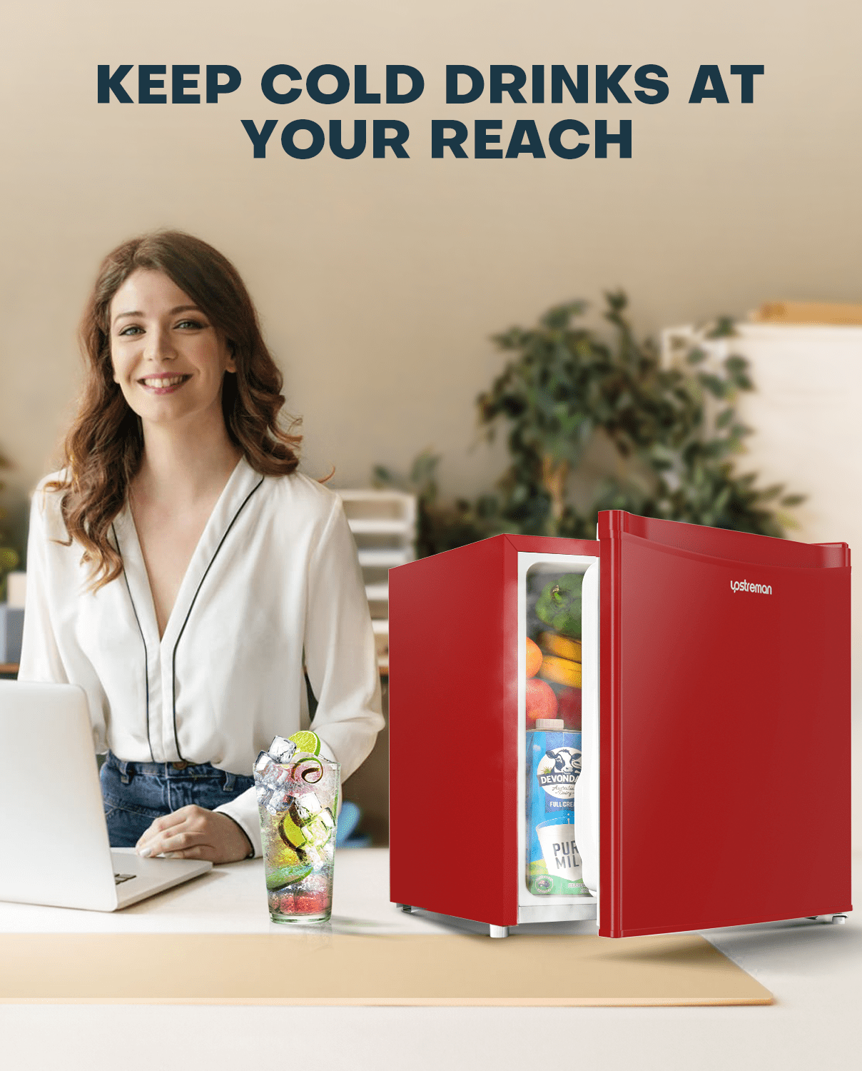 Upstreman 1.7 Cu ft Mini Fridge with Freezer Single Door Compact Refrigerator, Low Noise, Energy Saving, Adjustable Temperature, Reversible Door, for Home Office Dorm, Red FR17