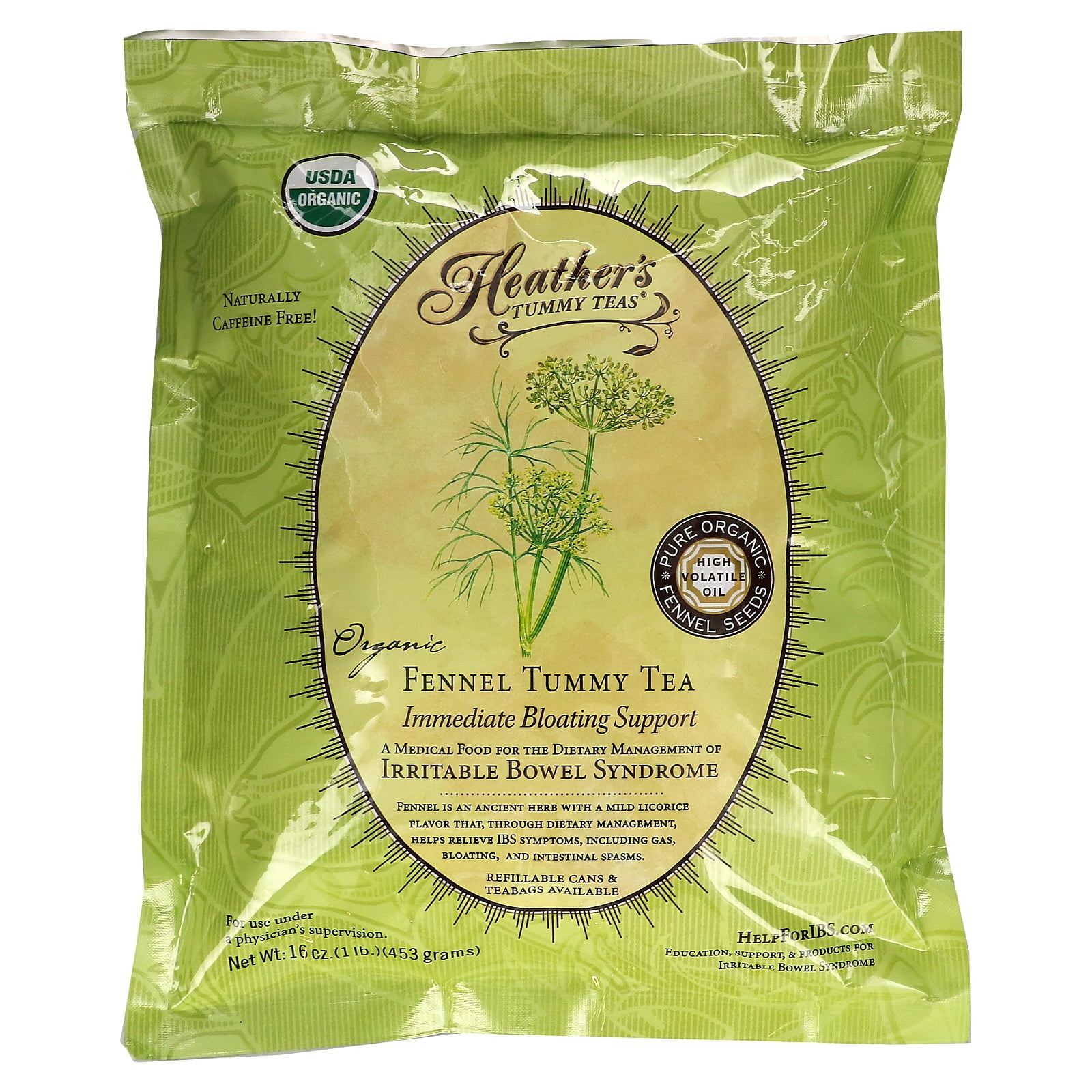 Tummy Teas, Organic Fennel Tea, Caffeine Free, 16 oz (453 g), Heather's