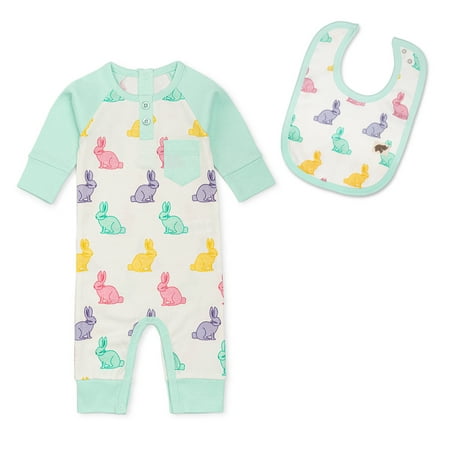 

M+A by Monica + Andy Organic Cotton Easter Bunny Henley Romper + Classic Bib Sizes Newborn-9 Months