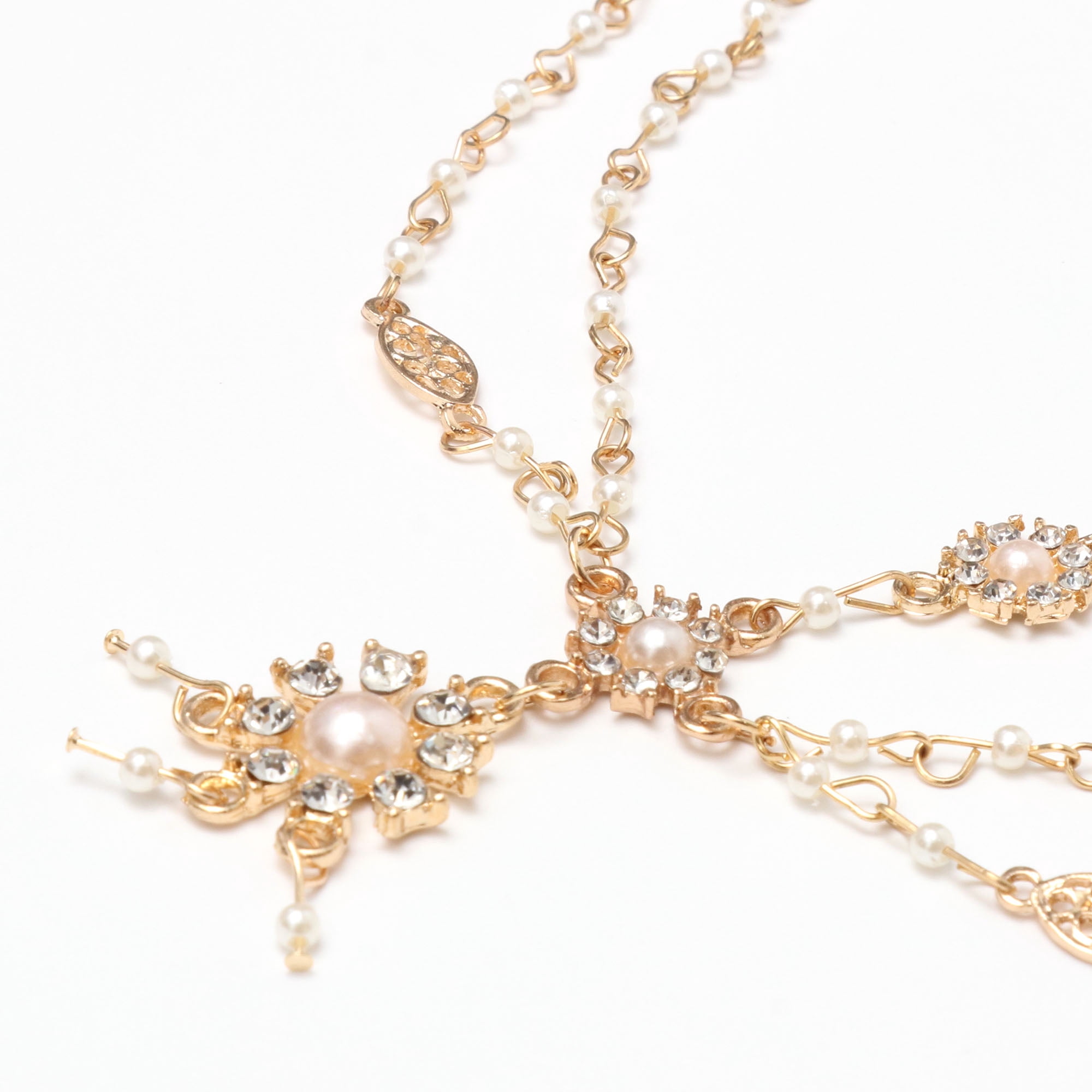 Unique Bargains Headpiece Bohemia Faux Pearls Head Chain Gold Tone 1 Pc