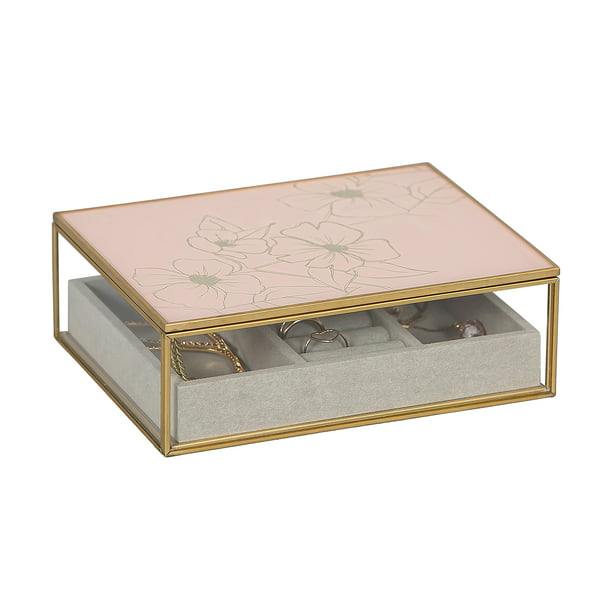 Ginger Glass Jewelry Box With Pink, Mirrored Jewelry Boxes Uk