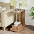 thumbnail image 7 of Finmind C-Shaped Side Table for Couch, 2-Tier C Table with Sturdy Pedestal, Farmhouse Sofa End Table for Living Room, Bedroom, Brown (Set of 2), 7 of 7