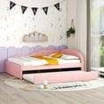 thumbnail image 3 of Euroco Full Size PU Upholstery Daybed, Tufted Sofa Bed with Trundle for Kids Teens Bedroom, Pink, 3 of 13