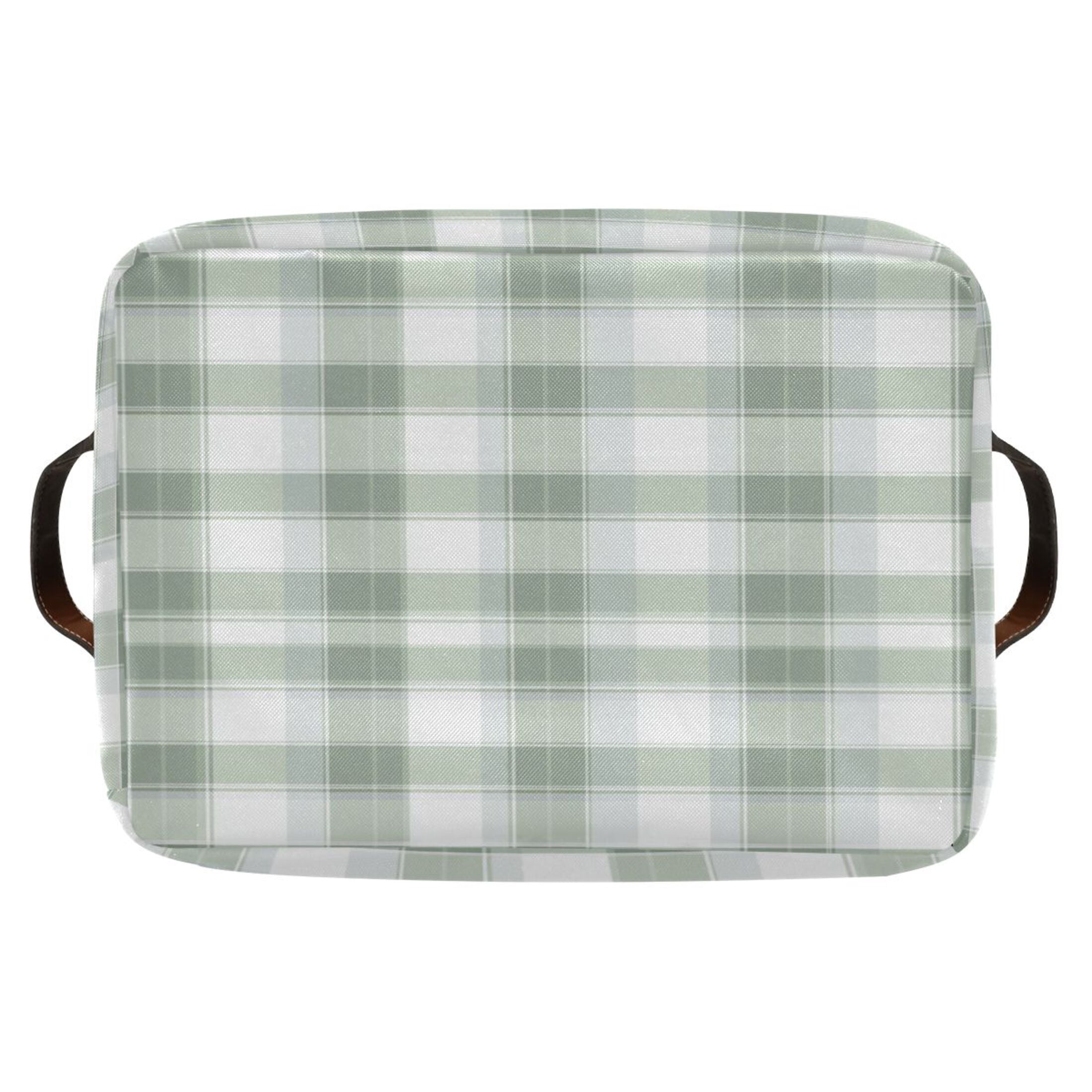 Gray and Green Plaid Foldable Storage Basket,Canvas Fabric Foldable Storage Bins with Handles Open Home Storage Bins Boxes for Toy Book Shelf Closet Baskets
