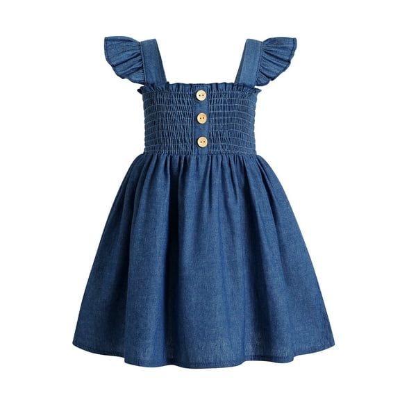 Happy Town Toddler Girl Summer Dress Ruffle Sleeveless Button Down Dress for Little Girl Dress Summer Beach Casual A-line Sundress