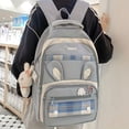 thumbnail image 2 of Kawaii Plaid Bunny Ears Backpack, Cute Preppy Style Laptop Schoolbag, Large Capacity Travel Rucksack With Pendant & Badge, 2 of 5