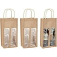 thumbnail image 1 of Paquete de 3 bolsas de yute para botellas de vino, tipo bolsa de regalo, con 2 ventanas transparentes y asa., 1 of 9