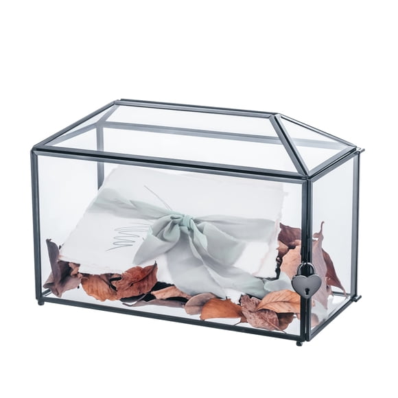 Caja de cristal para tarjetas de boda NCYP negra, 32 x 15 x 23 cm, con ranura y cierre
