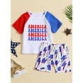 thumbnail image 2 of Wassery 4th of July Infant Boys Outfits 6 12 18 24 Months Newborn Baby Boys Independence Day Clothes Letter Print Contrast Color Short Sleeve T-Shirts Lightning Print Shorts 2Pcs Summer Clothing Set, 2 of 9
