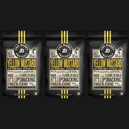 Pop Daddy Pretzels Sticks Yellow Mustard, 7.5oz Bags, Pack of 3