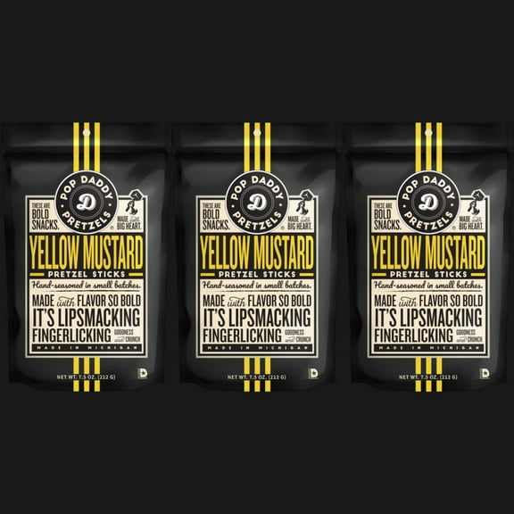 Pop Daddy Pretzels Sticks Yellow Mustard, 7.5oz Bags, Pack of 3