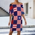 thumbnail image 2 of American Flag Painting Brush Style Women's Off The Shoulder Ruffles Summer Wedding Guest Loose Casual Party Beach Dress, 2 of 9
