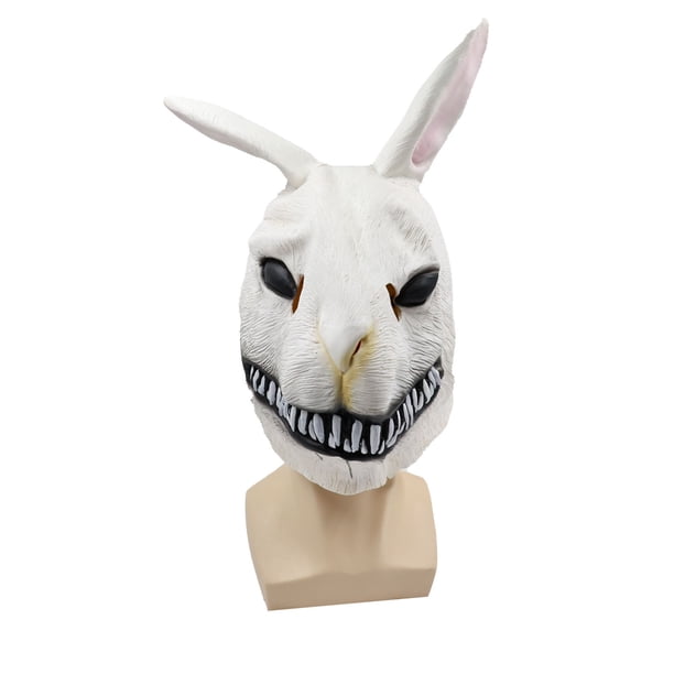 Máscara espeluznante de conejo blanco de resina con sonrisa de terror para Halloween