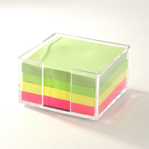 Style-Carry Acrylic Sticky Note Holder with 4 Pads Sticky Notes, 3 x 3 inch Clear Notepads Dispenser for Office Desk Organizer and Accessories Supplies
