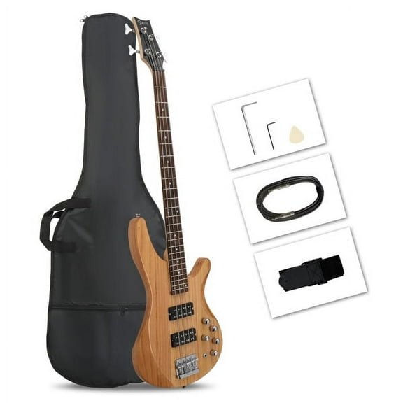44 Inch GIB 4 String H-H Pickup Laurel Wood Fingerboard Electric Bass Guitar with Bag and other Accessories Burlywood