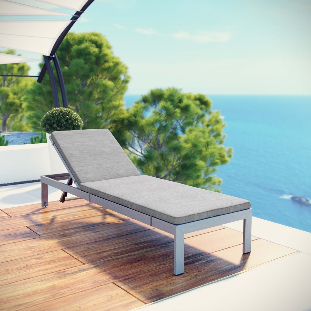 Shore Outdoor Patio Aluminum Chaise with Cushions Silver gray - image 5 of 5