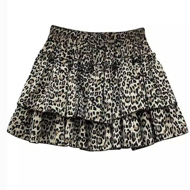 MIASHUI Jupe Courte à Volants Imprimé Léopard pour Filles Robe de Fête à Volants pour Tout-Petits et Enfants Marron, Taille Unique