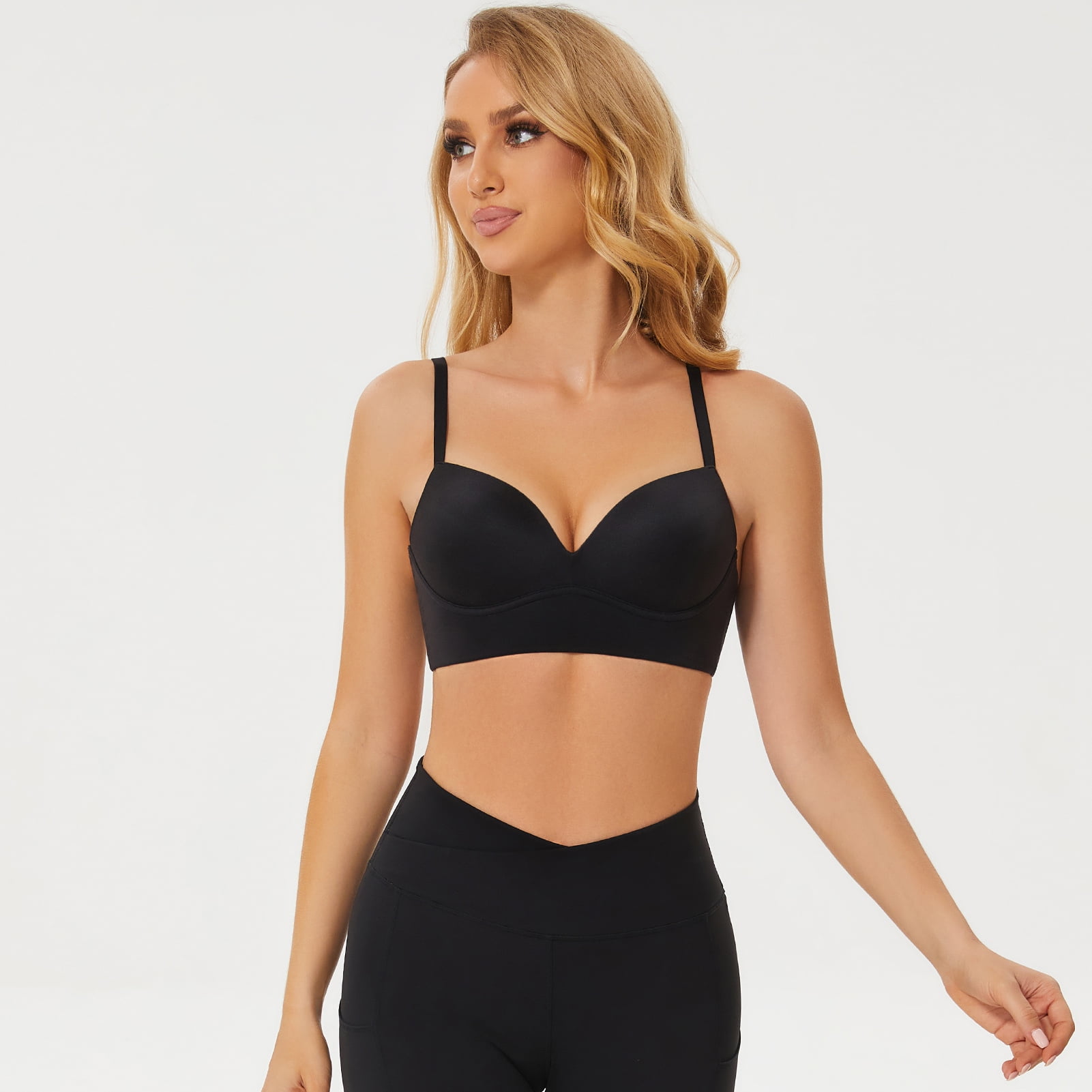 MELENECA Women's Push Up Bralettes Seamless Padded Wireless Bra with Support and Lift Black 34B