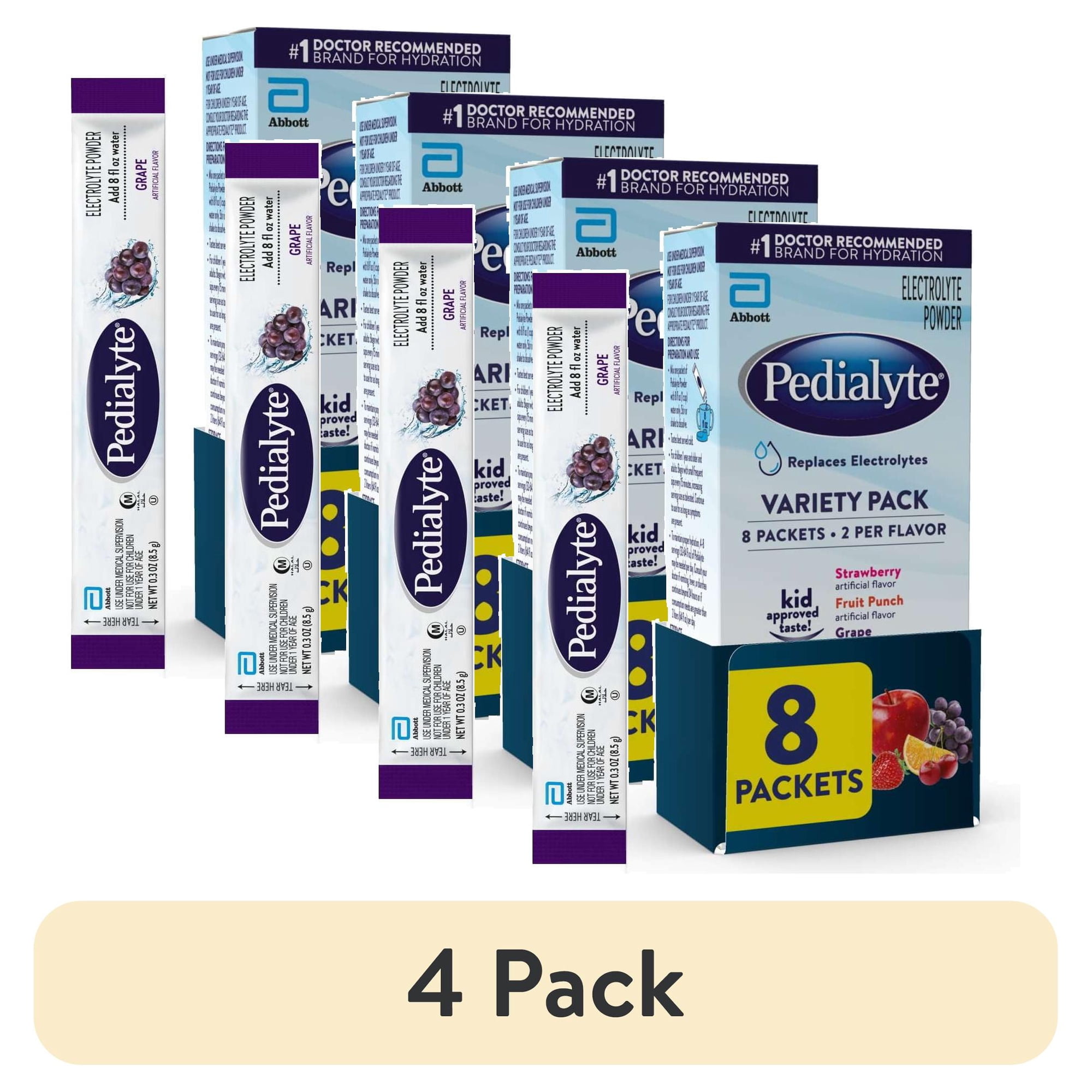 (4 pack) Pedialyte Electrolyte Powder, Electrolyte Drink, Variety Pack, Powder Sticks, 0.3 oz, 8 Count