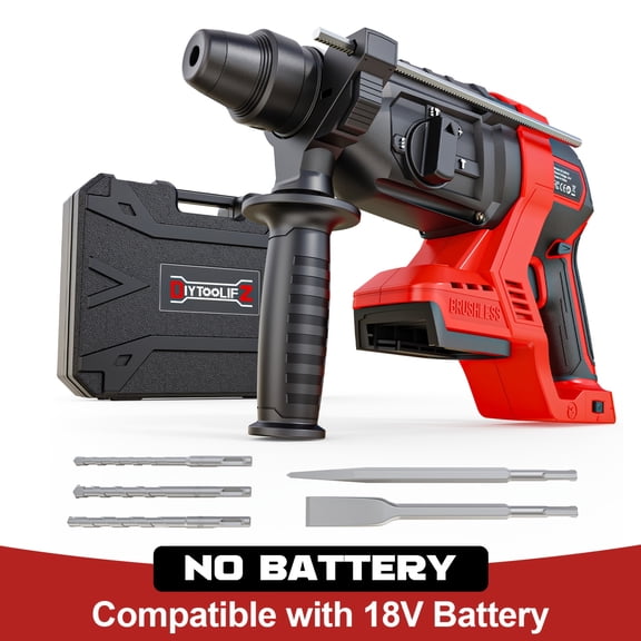 Cordless Rotary Hammer Drill Compatible with 18V Battery, SDS Plus 1 Inch 3.2 Joules, 6-Speed Adjustable Brushless Hammer Drill with 4 Drills for Concrete(No Battery)