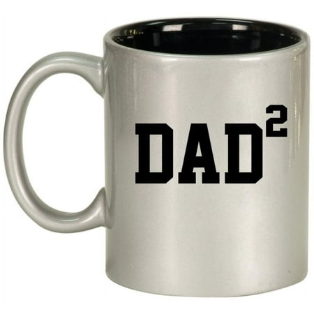 

DAD x2 Squared Father Of 2 Ceramic Coffee Mug Tea Cup Gift for Him Gift For Dad Gift For Father (11oz Silver)