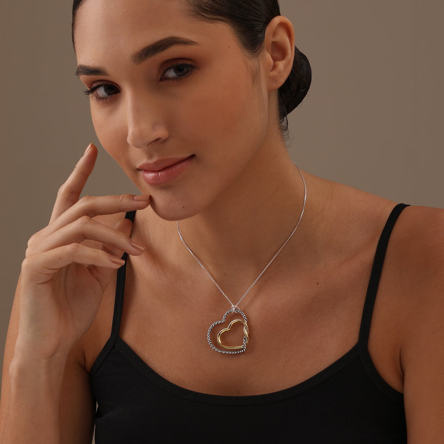 LeCalla 925 Sterling Silver Hypoallergenic Light-Weight Two-Tone Heart Pendant Necklace Gifts for Women and Teen 18" Inch