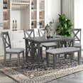 thumbnail image 1 of 6-Piece Family Dining Room Set Solid Wood Space Saving Foldable Table and 4 Chairs with Bench for Dining Room (Gray) My Lux Decor Round, 1 of 5
