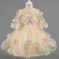 thumbnail image 2 of SERTG Little Girls' Party Dress Sheer Paneled Skirt with Back Zipper Short Sleeve Round Neck Princesse Outfit for 6 Months-4 Years(Yellow,3 Years), 2 of 9