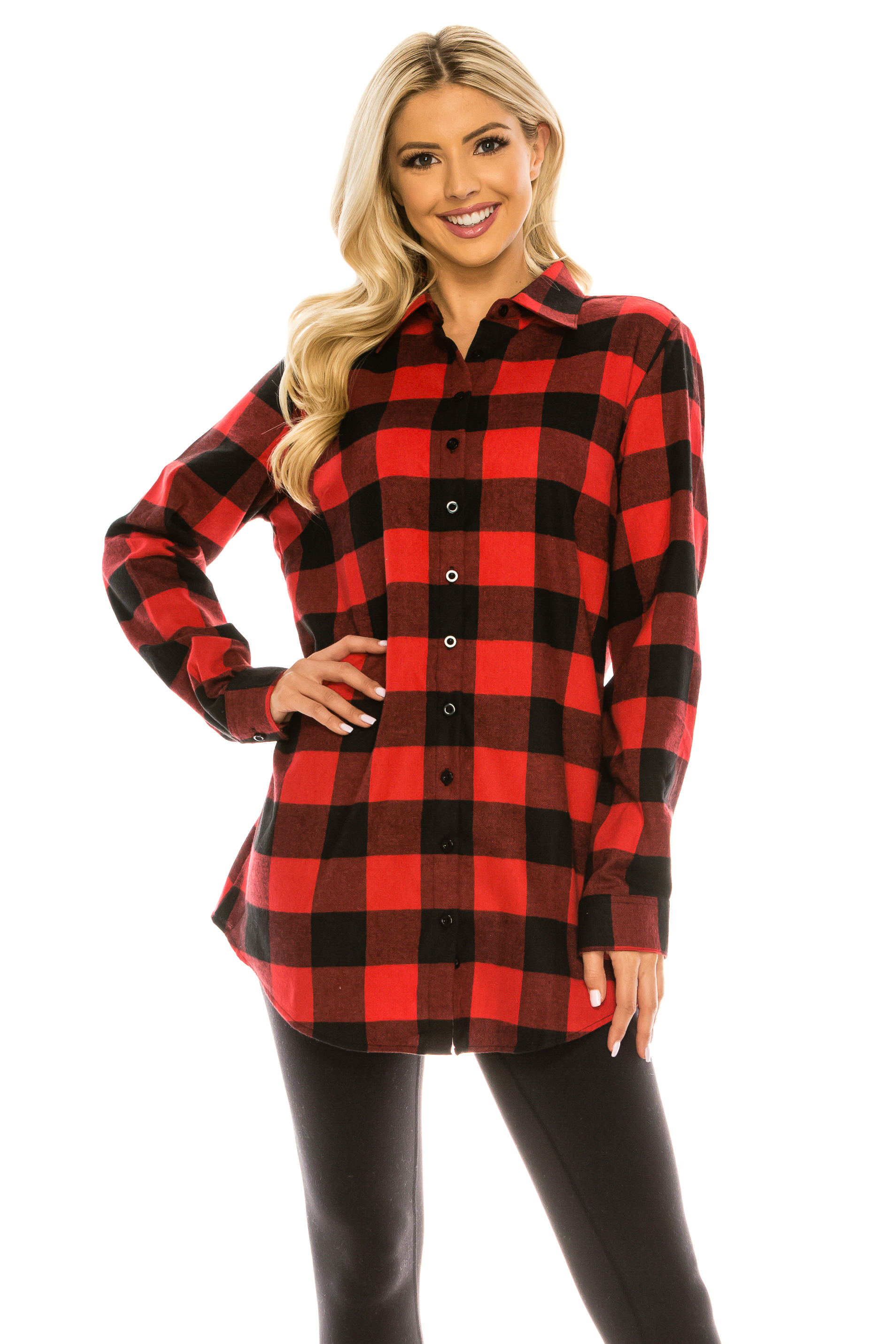 Button Down Flannel Tunic Shirt 