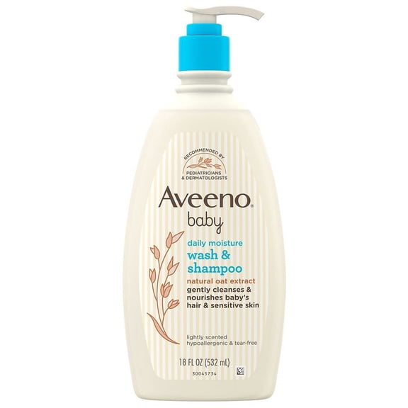 Aveeno Baby Daily Moisture Wash & Shampoo, Oat Extract, 18 fl. Oz