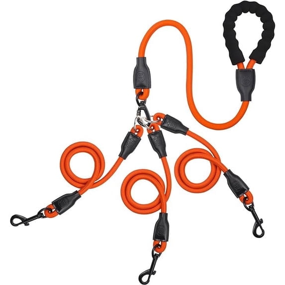 Heavy Duty Triple Dog Leash, 3 Tangle-Free Removable 360° Swivel Clasps, Shock-Absorbing Padded Handle, Two-Way/3-Way Bungee Leash for Walking Training Multiple Dogs