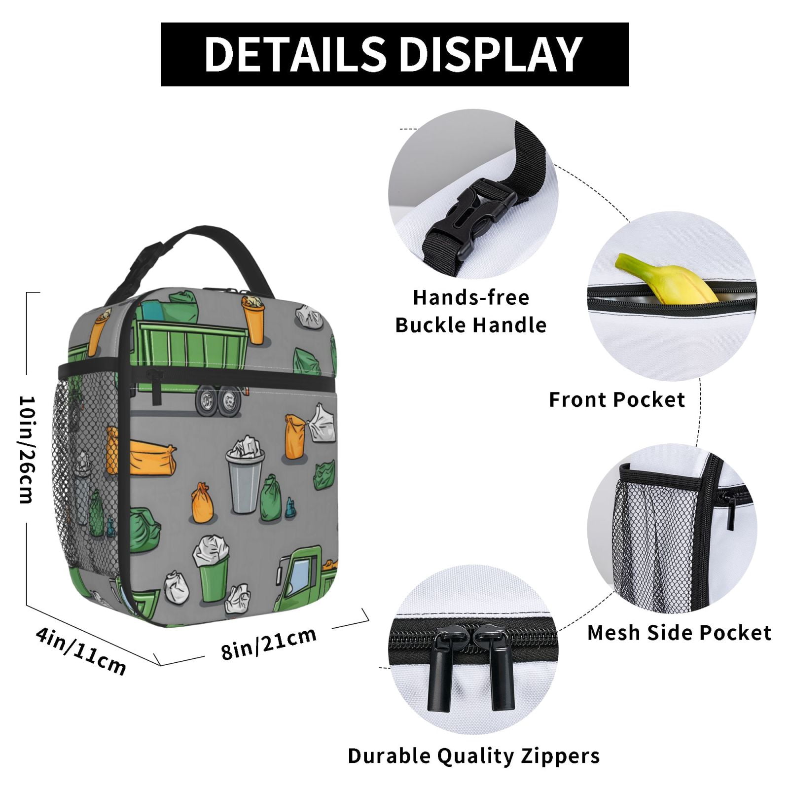 Lunch Bag For Women Men Insulated Portable Lunch Box Bento Box Office Picnic Travel Cooler Bag Garbage Truck