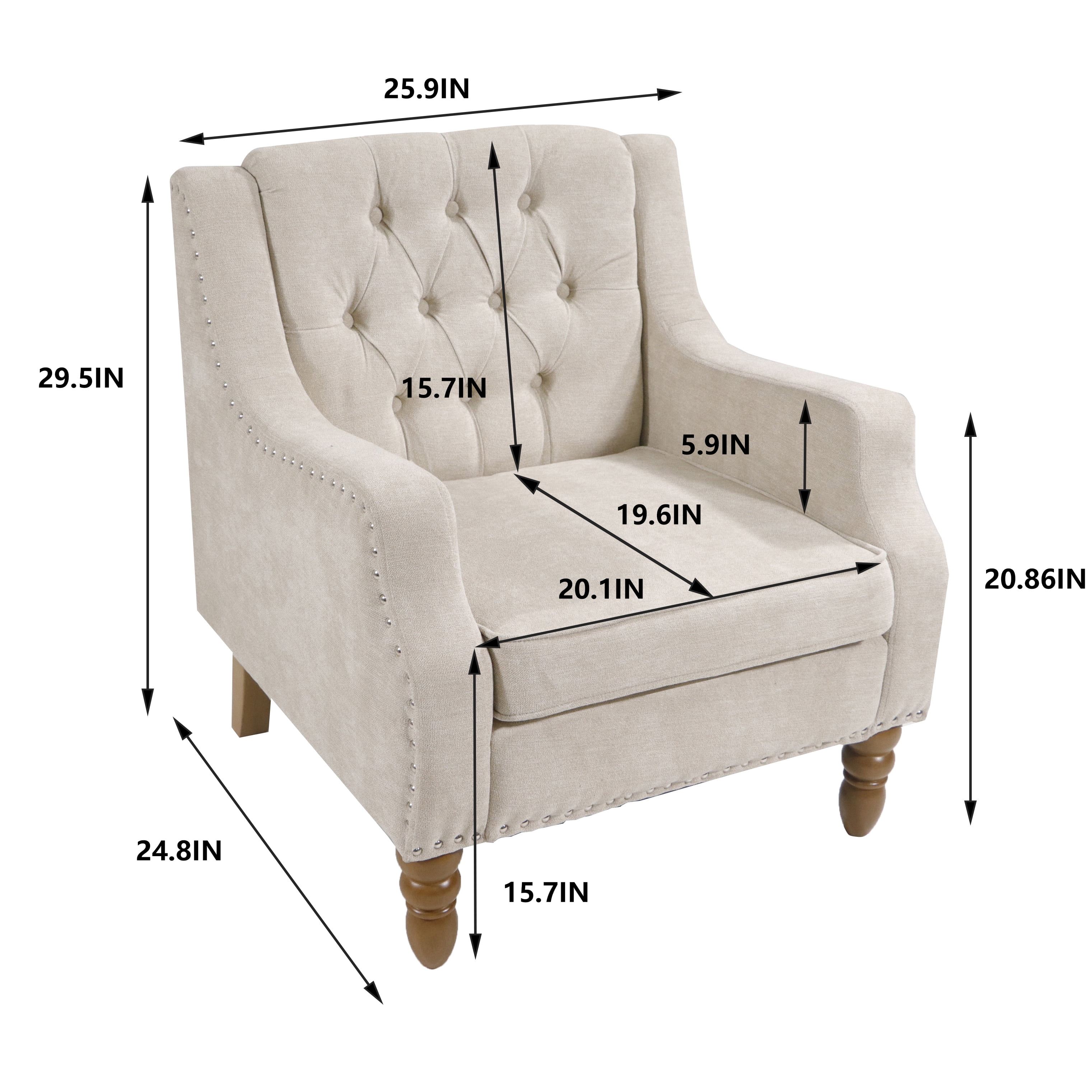 Button Tufted Upholstered Armchair for Living Room