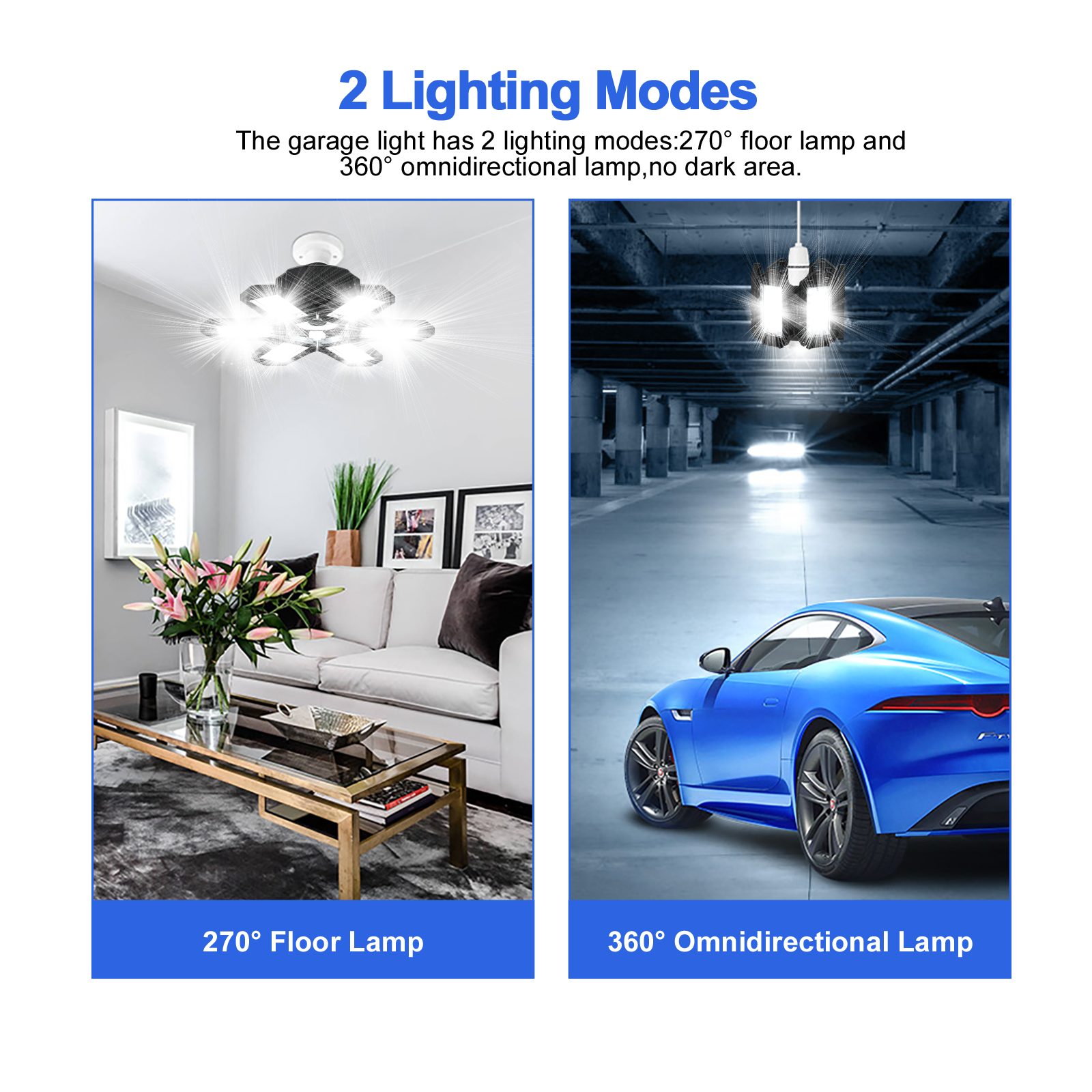 LED Garage Lights, 185W Deformable LED Garage Ceiling Lights with  Adjustable Panels, E26 E27 LED Lights for Garage