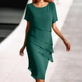 thumbnail image 2 of oqasdz Womens Summer Dresses Solid Color Patchwork Chiffon Round Neck Short Sleeved Relaxed Fit Soft Dress Casual Party Outwear, 3X, 2 of 7