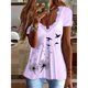 thumbnail image 3 of Camiseta elegante de encaje con cuello en V para mujer, camisetas informales holgadas de manga corta con estampado de diente de león, Tops informales cómodos, 3 of 4