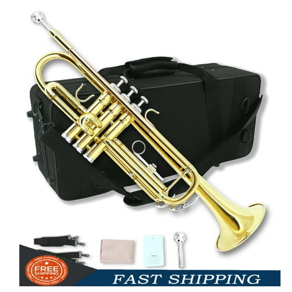 A Bb Gold Trumpet with 7C Mouthpiece, Hard Case, and Strap for Music Lovers