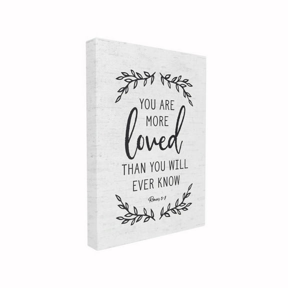 The Stupell Home Decor Collection You Are More Loved Black and White Leaves Subtle Birch Typography Stretched Canvas Wall Art, 16 x 1.5 x 20