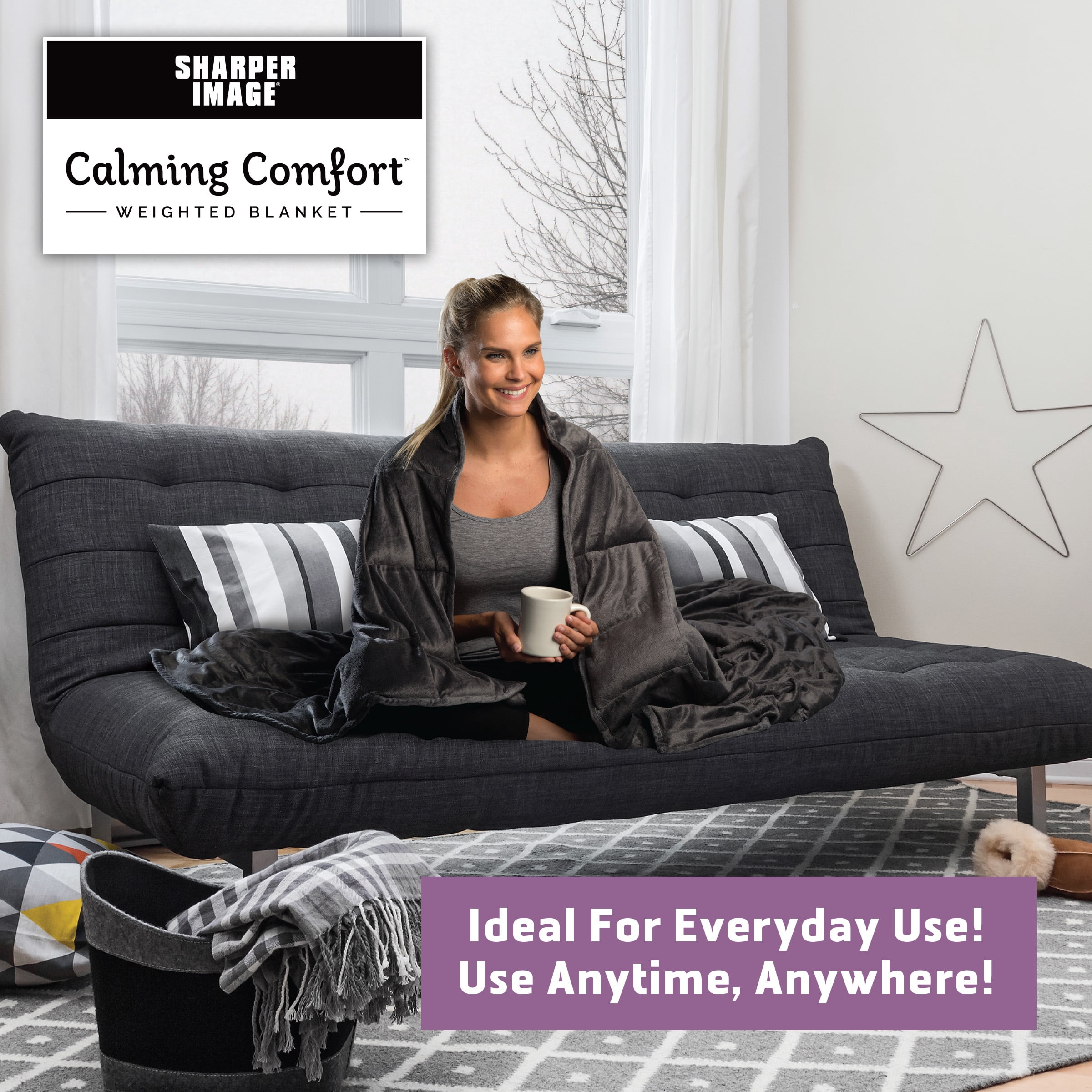 Calming Comfort Weighted Blanket, 10 lbs, 41" W x 60" L, Grey